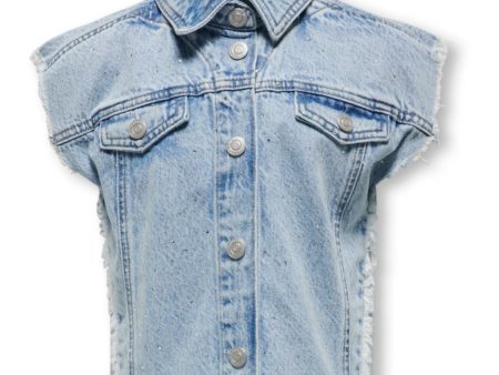 kids ONLY Light Blue Denim Cobain Rhinestone Vest Top For Cheap